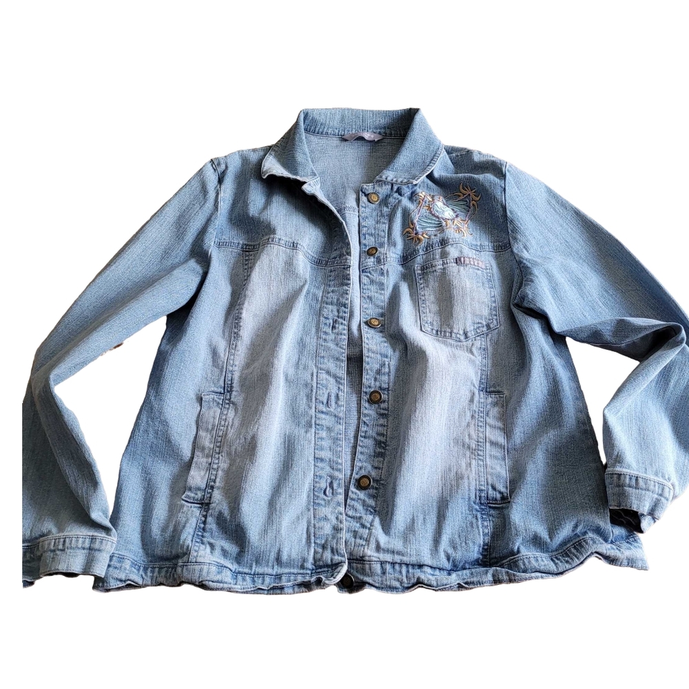 Simon Chang Women's Jean Shirt with Embroidery. Size 14 imo